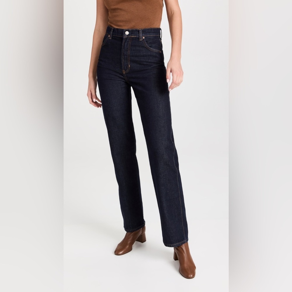 New! Reformation Cowboy High Rise Straight Long Jeans Dark Blue Denim 🤠 size 29 - Picture 6 of 16
